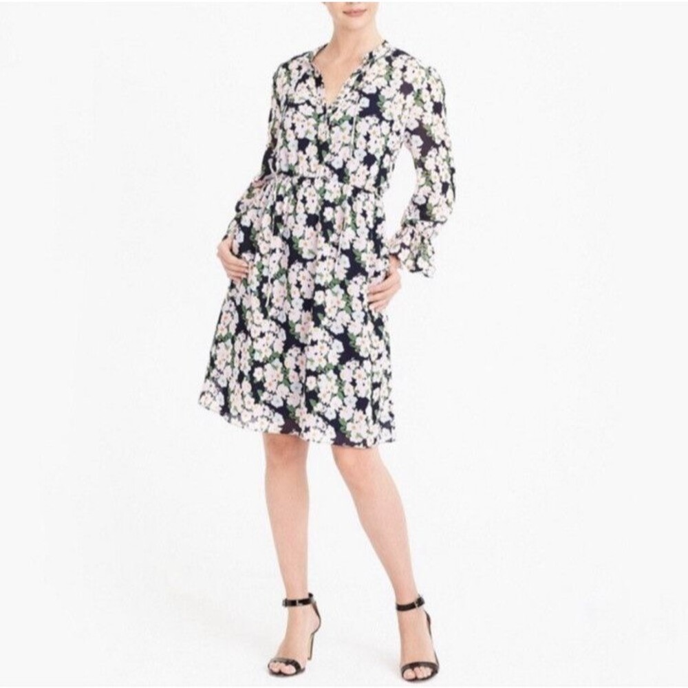 J Crew Long Sleeve Dress Size XXS Ruffle High Neck Rose Floral Boho Flare Cuffs